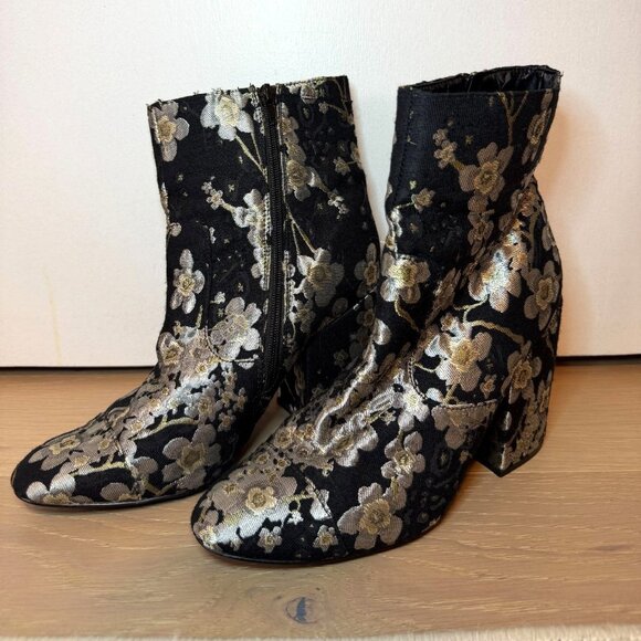 Embroidered Floral Black & Gold Ankle Boots By Indigo Rd. Size 10M Zipper Closur - Picture 1 of 9